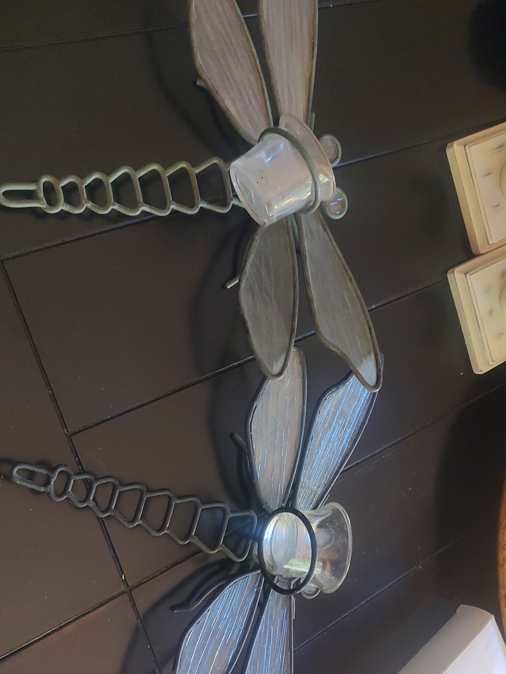 PartyLite Dragonfly Wall Candle Holders in Gray and Clear